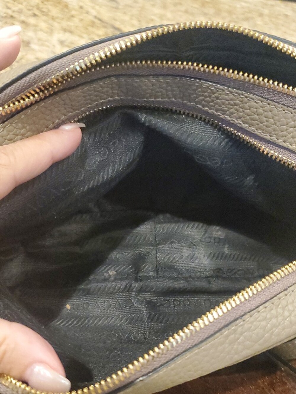 Prada Taupe Pebbled Leather Crossbody Camera Bag with Two Strap. - Picture 6 of 9